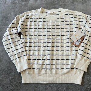 NWT Cyrus Sweater XS Cream Black Cableknit Textured Crew Neck